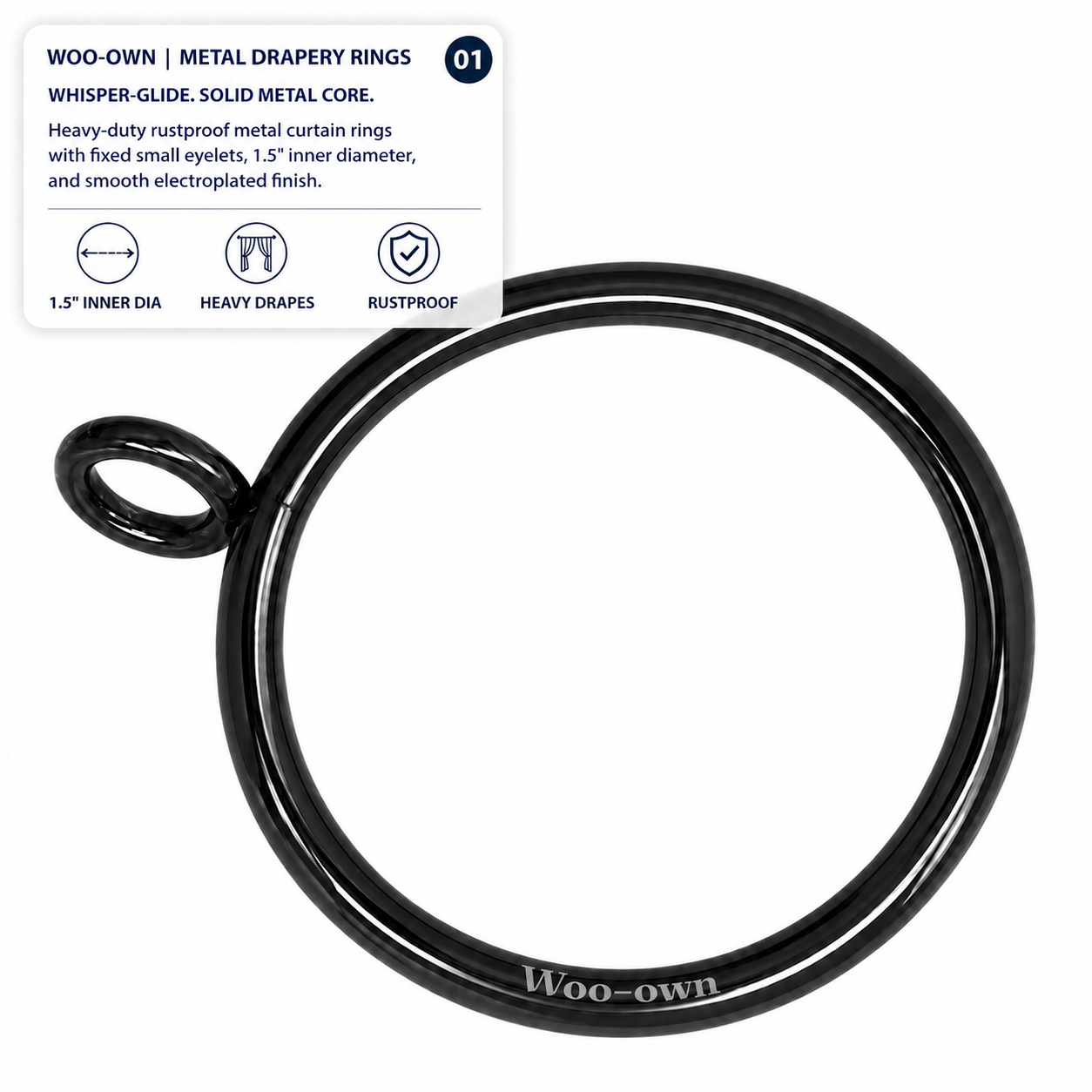 Woo-Own™ Rustproof Heavy-Duty Metal Roller Shower Curtain Rings & Hooks (12-Pack)