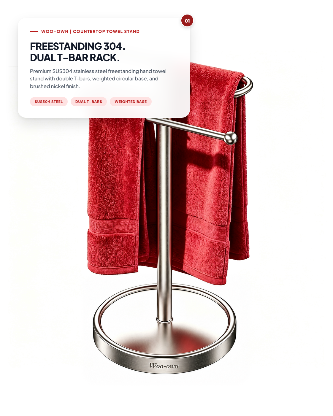 Woo-Own™ Free-Standing 304 Stainless Steel Dual-Bar Countertop Towel Stand